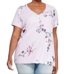 AVA & VIV LIGHT PURPLE FLORAL PRINT COTTON LIGHTWEIGHT TEE SIZE 2X